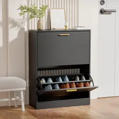 undefined - Zapatero Organizador Negro para Entrada con Cajones Abatibles de Madera