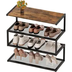 undefined - Zapatero de Madera con 3 Niveles y Diseño Decorativo para Entrada