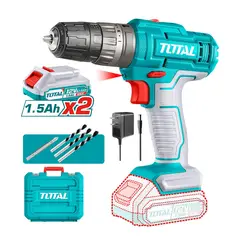 TOTAL TOOLS - Taladro Inalámbrico 3/8 Pulgadas Batería 12V con 2 Baterías Litio 1.5Ah + Cargador + Accesorios