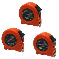 ZERRUTTI - Cinta Métrica Flexómetro 5 m x 19 mm x 3 Unidades