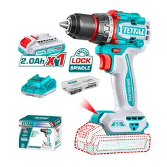 TOTAL TOOLS - Taladro Inalámbrico 1/2 Pulgada sin Escobillas con Batería 2 Ah + Cargador + 47 Accesorios