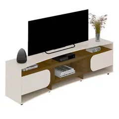 BERTOLINI - Mueble Rack de TV de Hasta 85" en Mdp 61x220x44cm 2 Puertas Blanco Off Withe con Pino