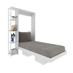 MUEBLES 2020 - Cama Sencilla Abatible Japón Blanco Diseño Funcional y Moderno con 4 estantes laterales