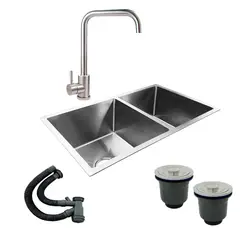 GRIFOS CENTER - Combo Lavaplatos Doble 77*45cm+griferia 7plateada+accesorios