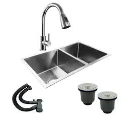 GRIFOS CENTER - Combo Lavaplatos Doble 77*45cm+griferia Extraible+accesorios