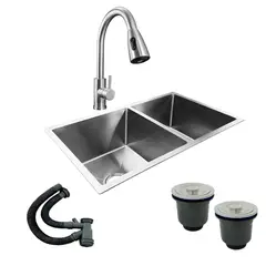 GRIFOS CENTER - Combo Lavaplatos Doble 77*45cm+griferia Satin+accesorios