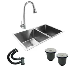 GRIFOS CENTER - Combo Lavaplatos Doble 77*45cm+griferia Plateada+accesorios