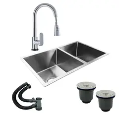 GRIFOS CENTER - Combo Lavaplatos Doble 77*45cm+grif.extra.cromo+accesorios