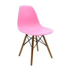 GENERAL - Silla Plastica Elegante Rosada Patas de Madera