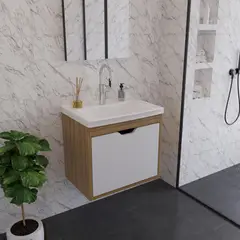 MUEBLES 2020 - Mueble De Baño Con Lavamanos Graz Almendra 44.6X38.4X30.3 Cm En Mármol Sintético Y Mdp