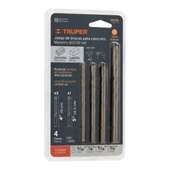 TRUPER - Juego 4 Brocas Concreto Pared Muro 3/16'' a 3/8''