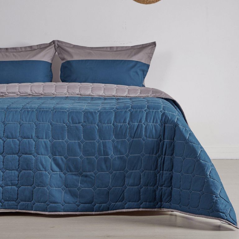 Imagen de Cubrelecho Bicolor Doble Faz 150 Hilos Gris Azul Sencillo