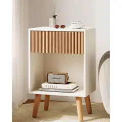 undefined - Mesa de Noche Moderna Blanca con Cajón y Estante de Madera