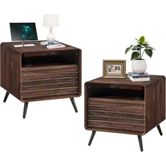 undefined - Mesa de Noche de Madera con Estación de Carga y Cajones Modernos