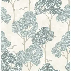 NUWALLPAPER - Papel Decorativo Autoadhesivo Diseño Botánico Azul con Aves y Árboles