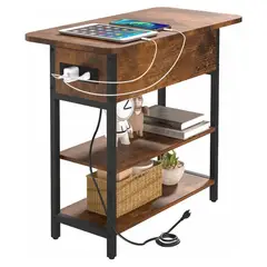 undefined - Mesa de Noche con Cargador Integrado y Cajón Abatible para Espacios Pequeños