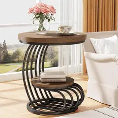 undefined - Mesa de Noche Redonda con Estantes de Almacenamiento para Sala o Dormitorio