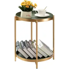undefined - Mesa de Noche Redonda Plegable con Bandejas Extraíbles para Sala o Dormitorio