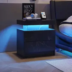 undefined - Mesita Moderna con Luz LED y Cajones para Dormitorio Elegante