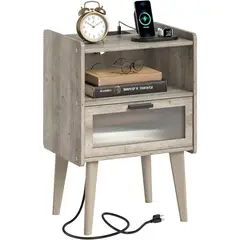 undefined - Mesa de Noche con Estación de Carga y Almacenamiento para Dormitorio Moderno