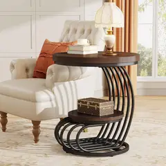 undefined - Mesa de Noche Redonda con Estantes y Diseño Vintage para Decoración Elegante