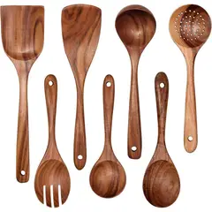 undefined - Juego de 7 Utensilios de Cocina de Madera y Teak Antiadherentes