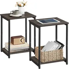VASAGLE - Juego de Mesa de Noche Castaño con Estantes para Espacios Modernos