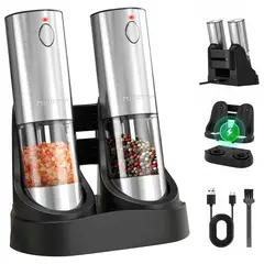 undefined - Juego De Molinillos Eléctricos Recargables Con Base USB Y Luz LED Ajustable