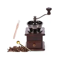 undefined - Molinillo Manual de Café Estilo Vintage con Cuerpo de Madera y Manivela de Cerámica