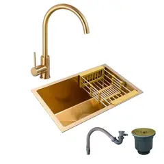 GRIFOS CENTER - Combo Lavaplatos 51*45cm+griferia Lvp Oro Cepillado+accesorios