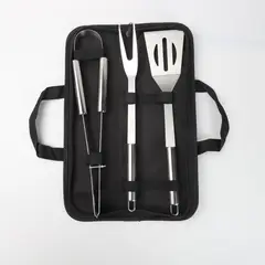 MR BEEF - Set Parrillero De 3 Piezas y Estuche 1 Pinza +1 Tenedor + 1 Espátula