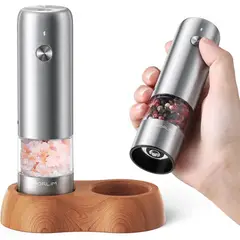 undefined - Mini Molinillos Eléctricos Recargables Con Base De Madera Y Ajuste Externo De Grosor