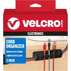 VELCRO BRAND - Organizador Adhesivo De Cables Con Ranuras Para Escritorio Y Mesita De Noche Paquete De Dos