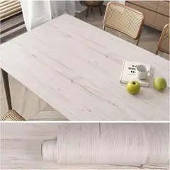 undefined - Papel Adhesivo Imitación Madera Blanca Texturizada Impermeable