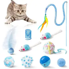 undefined - Set de Juguetes Interactivos para Gatos con Varita Plumas Ratones y Pelotas