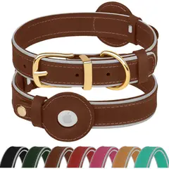 undefined - Collar De Cuero Para Perro Con Acolchado Reflectante Ajustable Y Hebilla Metálica