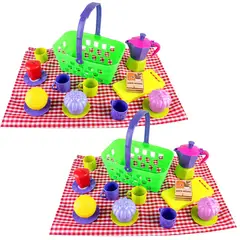 ENERGY PLUS - Set X2 Picnic Infantil Con Vajilla Frutas Cafetera Juguetes