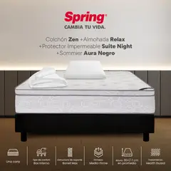 SPRING - Colchon zen sencillo 100x190 cm + base aura negra + 1 almohada relax + protector