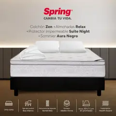 SPRING - Colchon zen doble 140x190 cm + base aura negra + 2 almohadas relax + protector