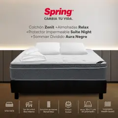 SPRING - Colchon zenit doble 140x190 cm + base aura negra dividida + 2 almohadas relax + protector