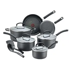 TEFAL - Juego de Ollas Batería de Cocina Negro Ultimate 12 Piezas Antiadherente Libre de PFOA con Termoseñal y Aluminio Anodizado para Mayor Durabilidad