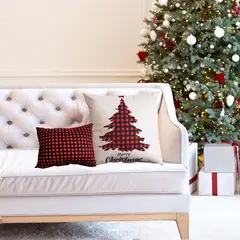 BELLAHOGAR - Cojín Navideño Cuadrado Poliéster 45x45 Árbol Escoces