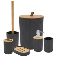 undefined - Accesorios Baño Set Utensilios Dispensador Jabón Papelera Negro