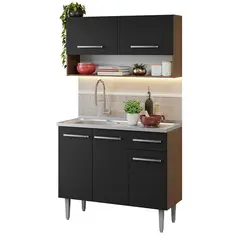 MADESA - Cocina Integral Compacta Emilly 1.05 m Con Mesón de Acero Marrón Negro