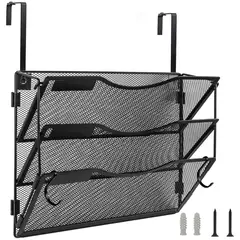 undefined - Organizador de Pared Negro con Tres Bolsillos Metálicos Plegables para Documentos