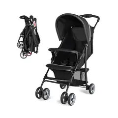 undefined - Coche Ligero Plegable con Respaldo y Toldo Ajustable Negro Baby Joy