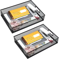 undefined - Set de Dos Organizadores de Cajón Negros en Malla Metálica para Documentos A4