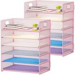 undefined - Organizador de Escritorio Rosa con Bandejas Metálicas de Seis Niveles