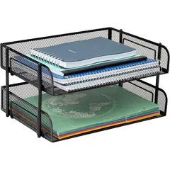 undefined - Bandejas Apilables Negras de Malla Metálica para Documentos de Oficina