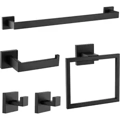 undefined - Juego de Accesorios para Baño en Acero Inoxidable Color Negro Mate